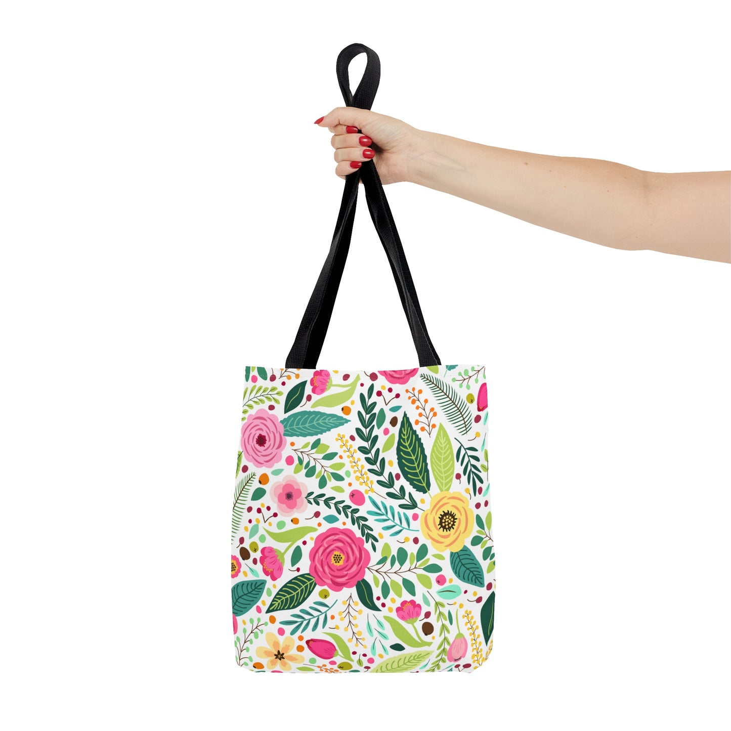 Bright Floral Tote Bag with Black Strap