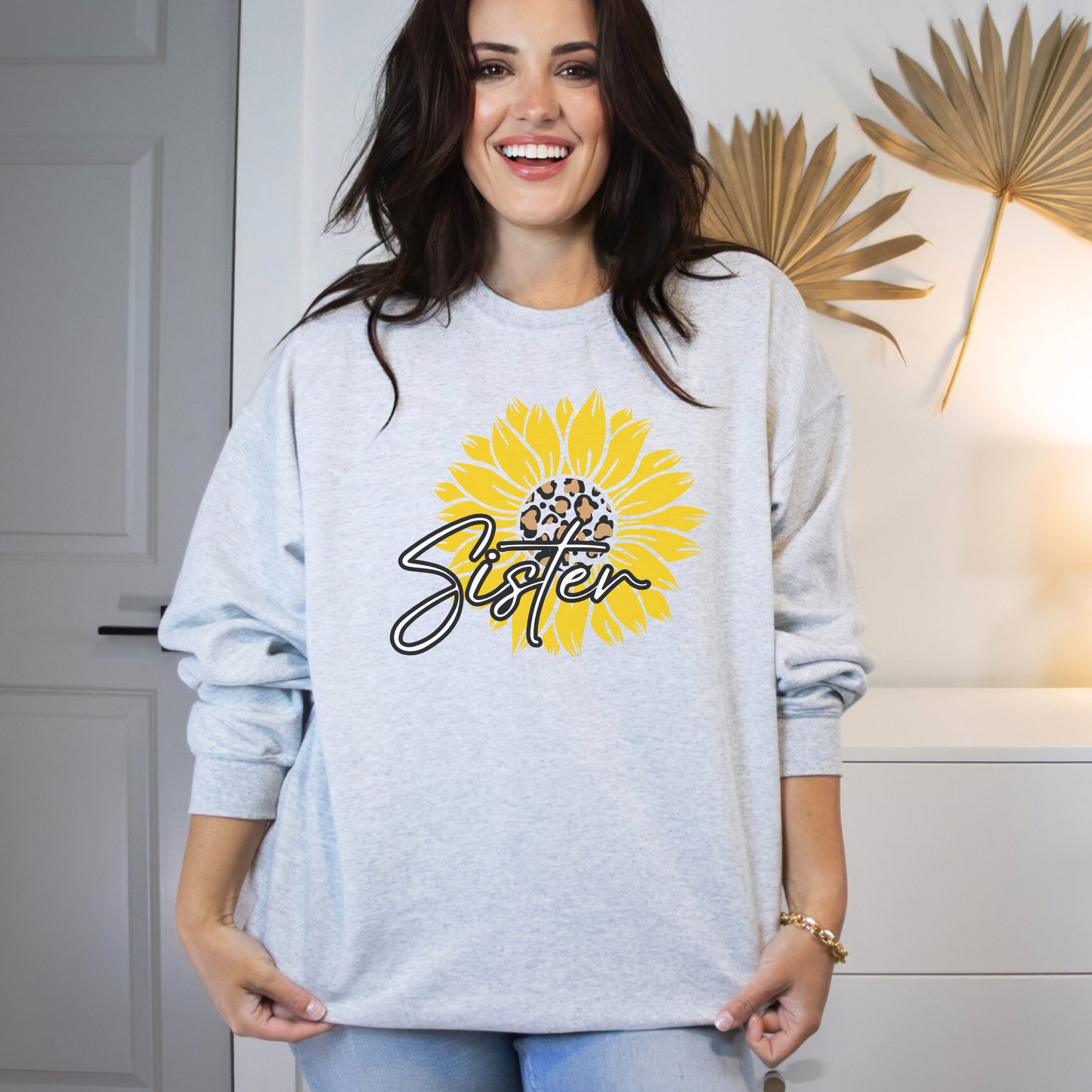 Sunflower Sister Leopard Print Center Unisex Heavy Blend™ Crewneck Sweatshirt