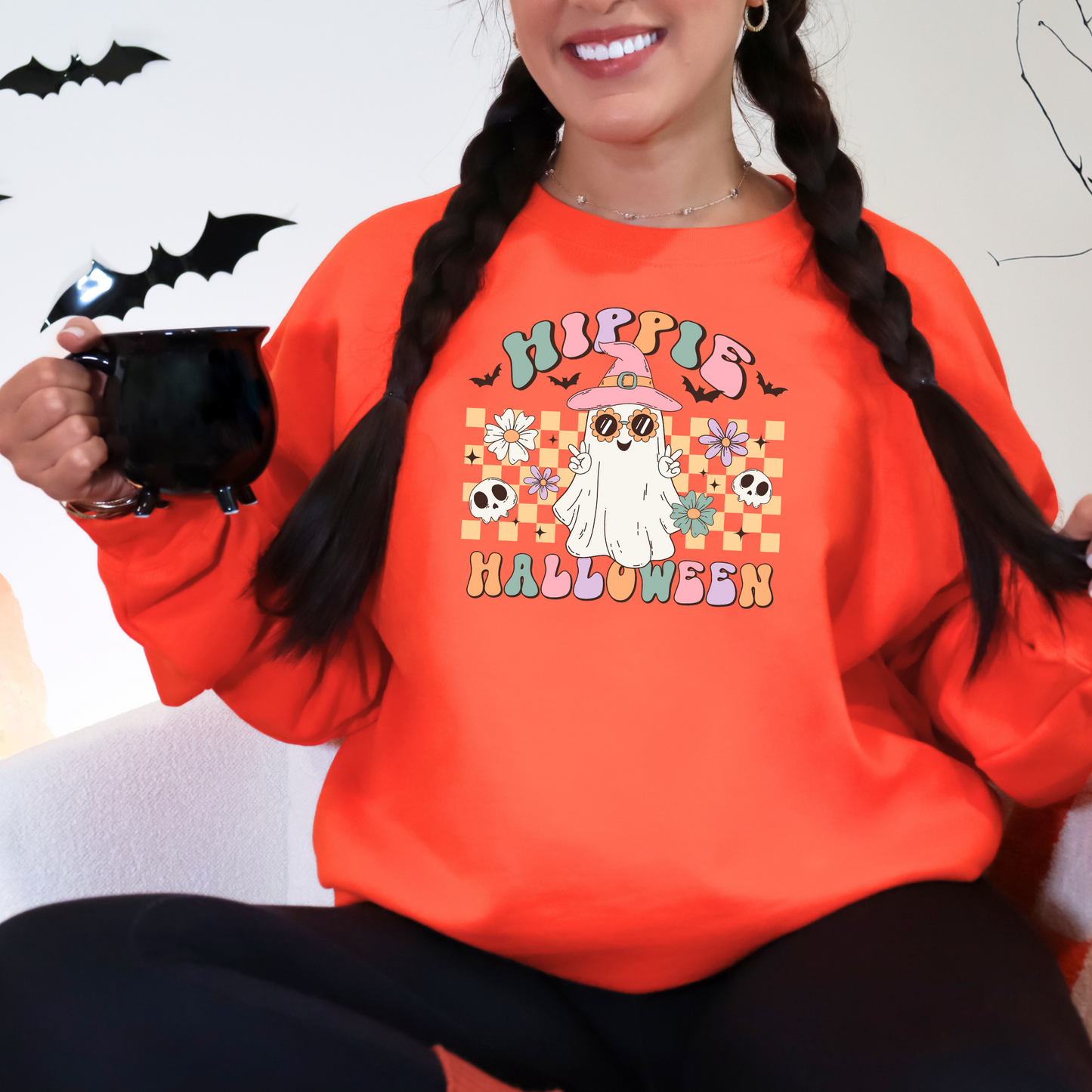 Hippie Halloween Retro Ghost Halloween Unisex Heavy Blend™ Crewneck Sweatshirt