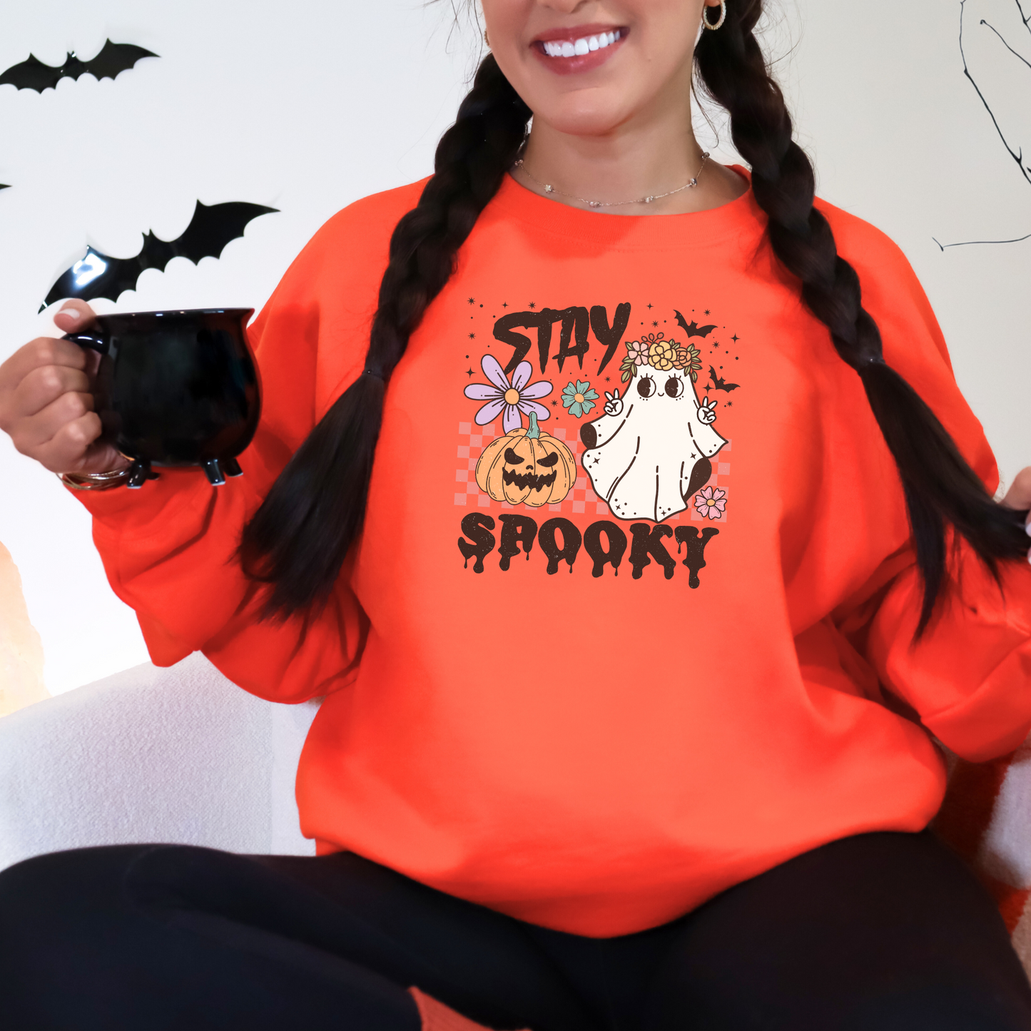 Stay Spooky Retro Ghost Pumpkin Halloween Unisex Heavy Blend™ Crewneck Sweatshirt