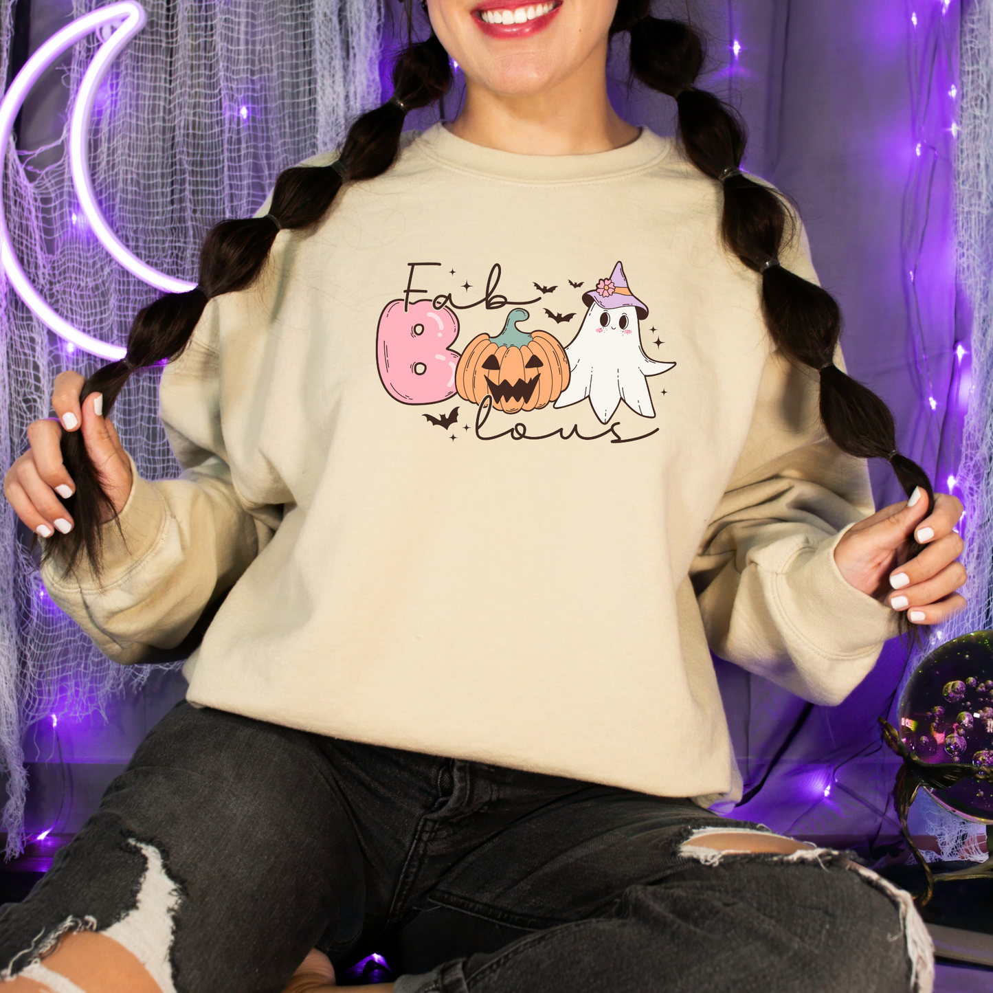 Fab - BOO - lous Retro Ghost Halloween Unisex Heavy Blend™ Crewneck Sweatshirt