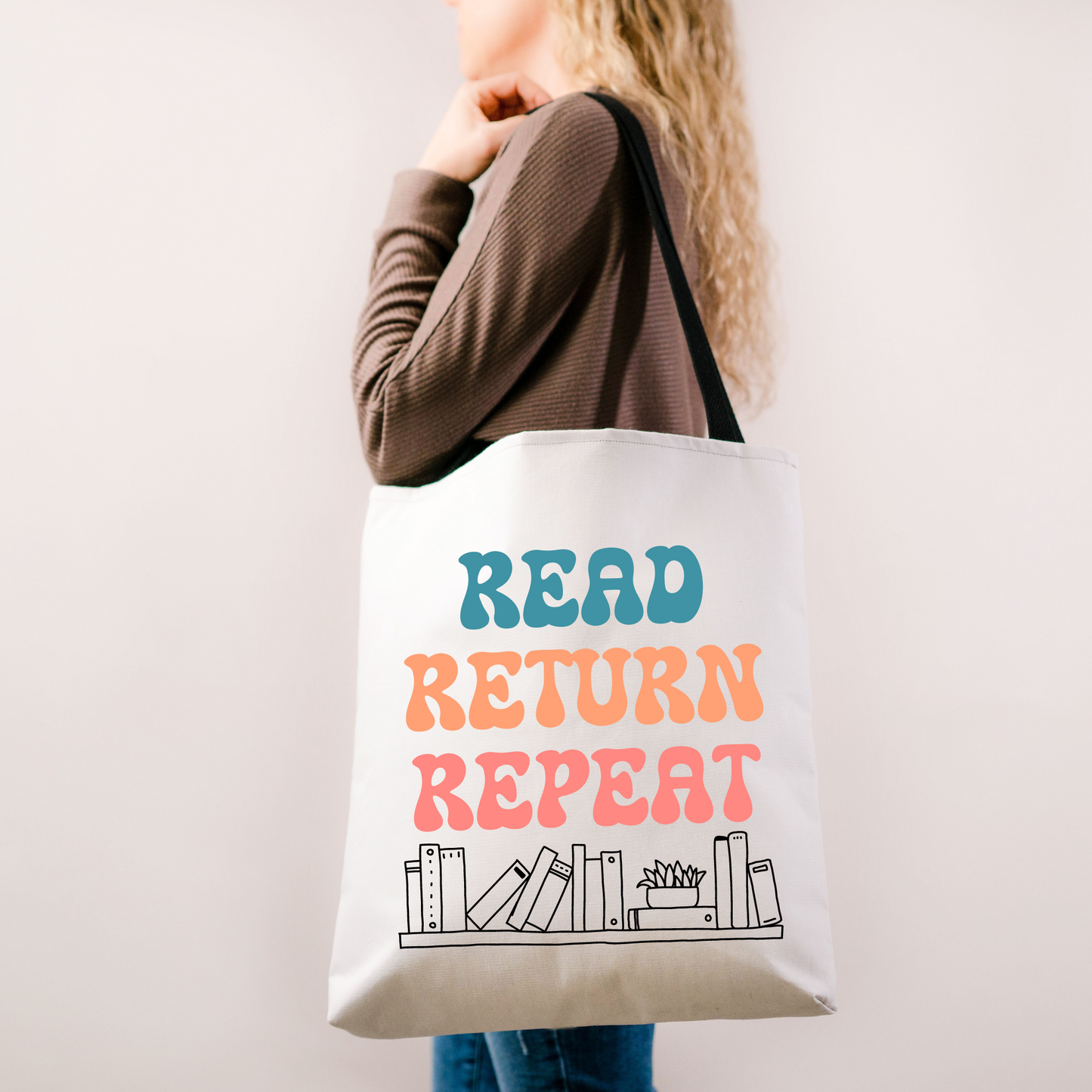 Read Return Repeat Retro Book Lover Tote Bag