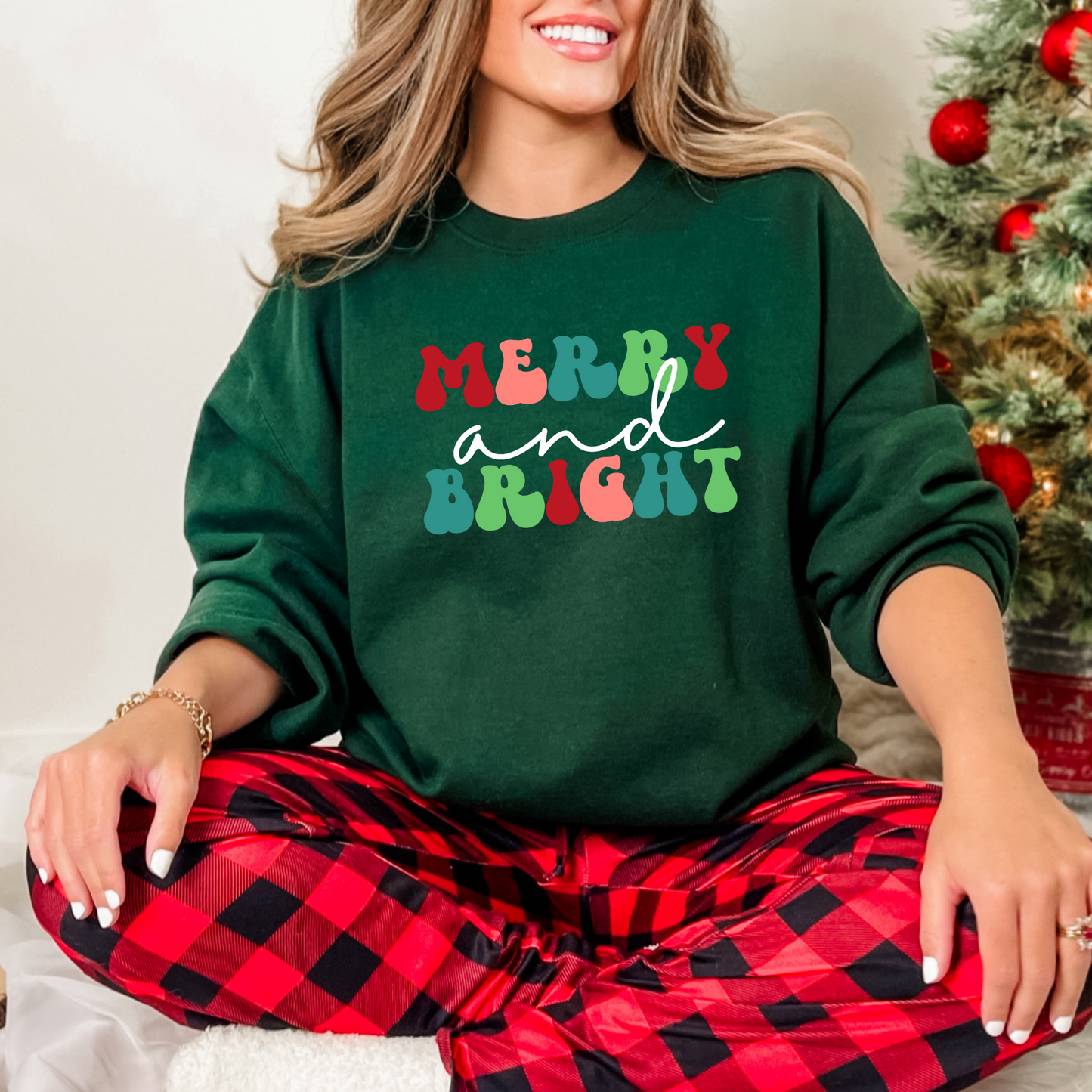 Merry and Bright Retro Christmas Unisex Heavy Blend™ Crewneck Sweatshirt