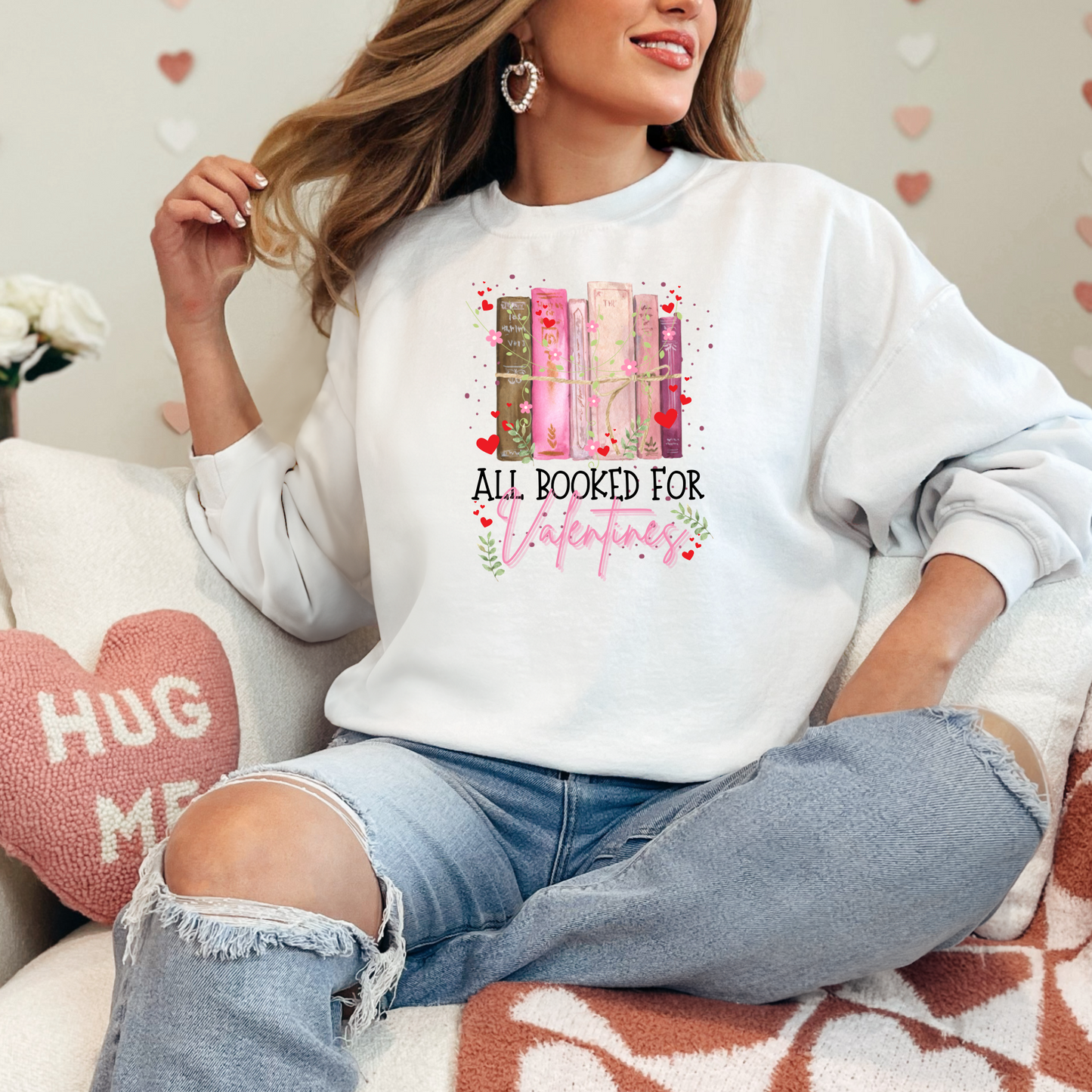 All Booked For Valentines Day Book Stack Unisex Heavy Blend™ Crewneck Sweatshirt