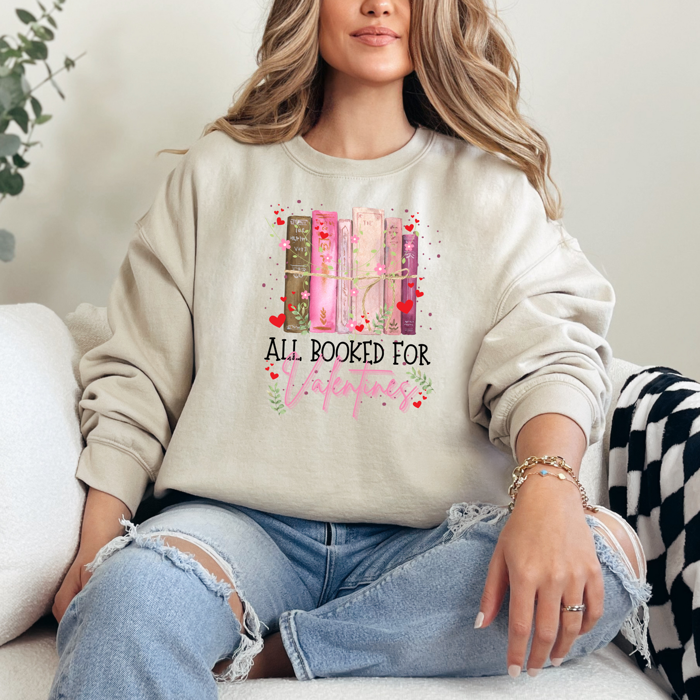 All Booked For Valentines Day Book Stack Unisex Heavy Blend™ Crewneck Sweatshirt