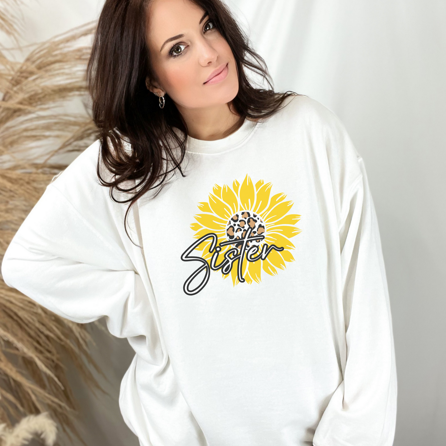 Sunflower Sister Leopard Print Center Unisex Heavy Blend™ Crewneck Sweatshirt